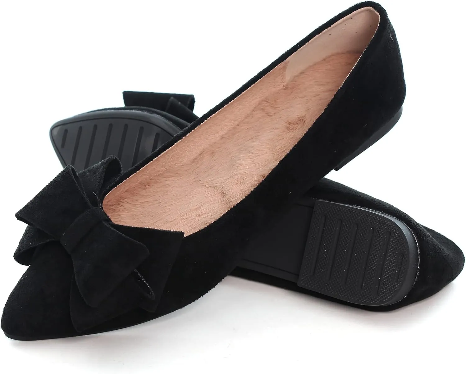 Women's Comfort Slip On Ballets, Faux Suede with Velvet Round Metal Buckle Casual Ballerina Loafers Elegant