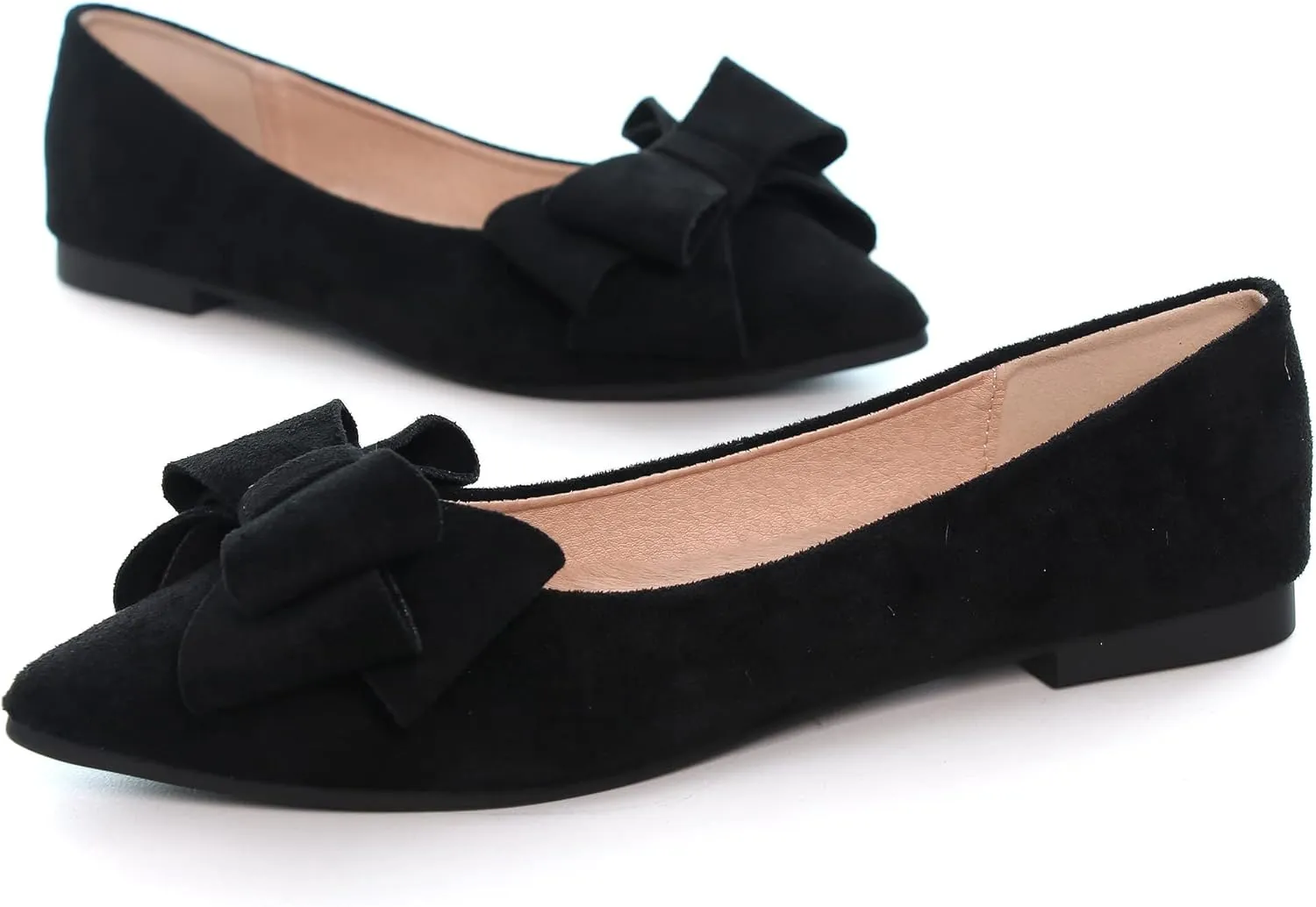 Women's Comfort Slip On Ballets, Faux Suede with Velvet Round Metal Buckle Casual Ballerina Loafers Elegant