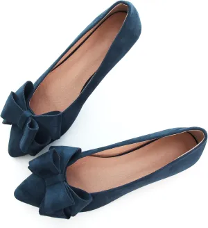 Women's Comfort Slip On Ballets, Faux Suede with Velvet Round Metal Buckle Casual Ballerina Loafers Elegant