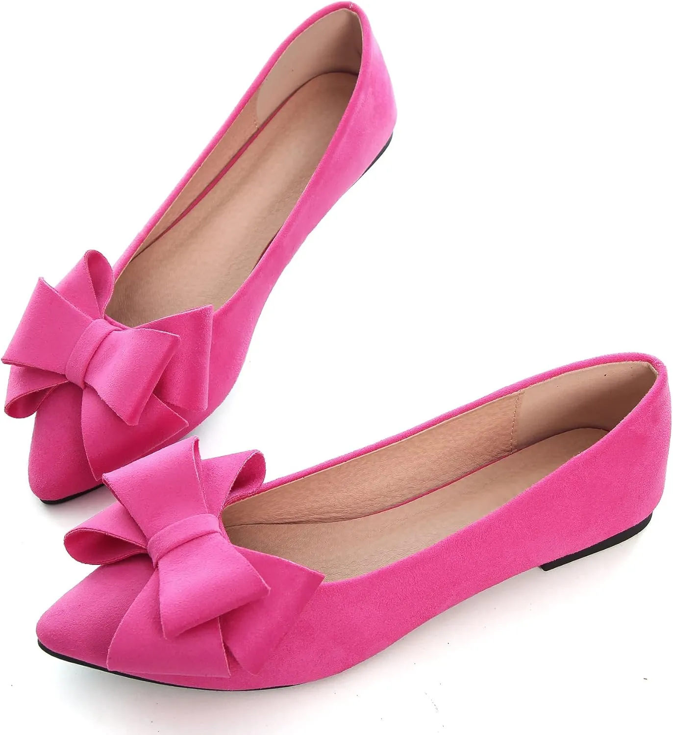 Women's Comfort Slip On Ballets, Faux Suede with Velvet Round Metal Buckle Casual Ballerina Loafers Elegant
