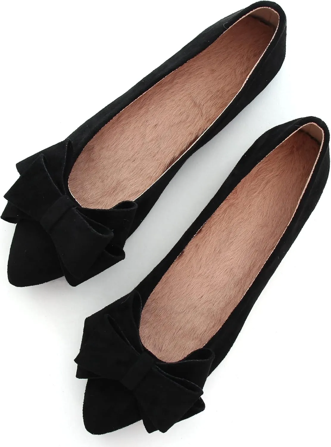 Women's Comfort Slip On Ballets, Faux Suede with Velvet Round Metal Buckle Casual Ballerina Loafers Elegant
