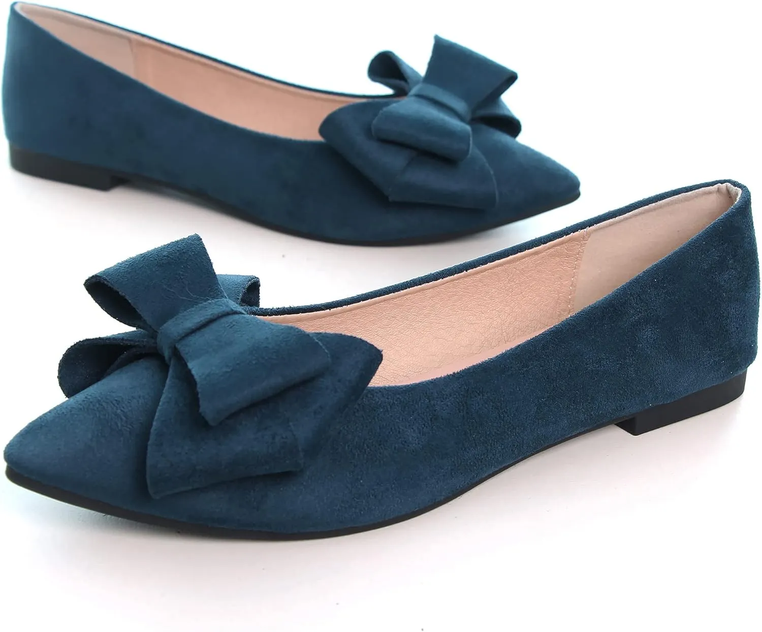 Women's Comfort Slip On Ballets, Faux Suede with Velvet Round Metal Buckle Casual Ballerina Loafers Elegant