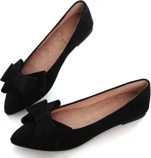 Women's Comfort Slip On Ballets, Faux Suede with Velvet Round Metal Buckle Casual Ballerina Loafers Elegant