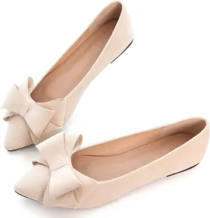 Women's Comfort Slip On Ballets, Faux Suede with Velvet Round Metal Buckle Casual Ballerina Loafers Elegant