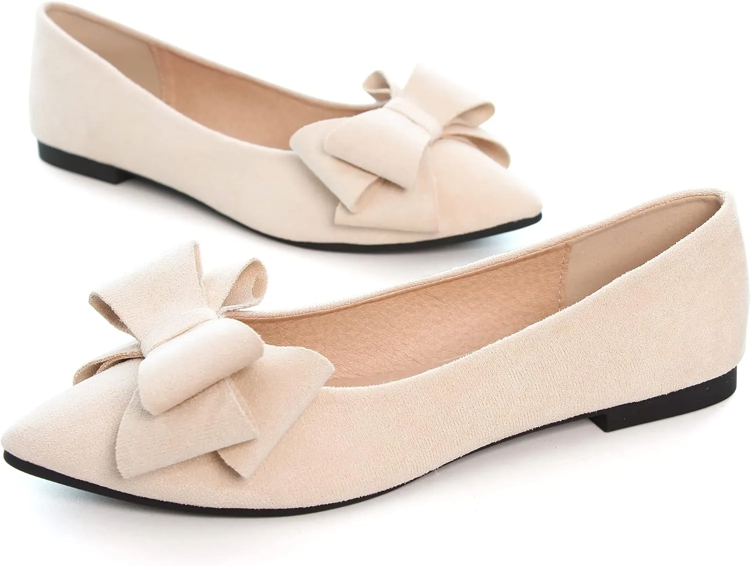 Women's Comfort Slip On Ballets, Faux Suede with Velvet Round Metal Buckle Casual Ballerina Loafers Elegant