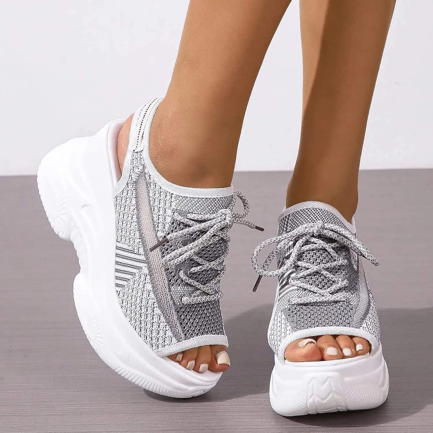 Women's Comfortable Walking Sandals Platform Sport Orthopedic Sandals with Arch Support Air Cushion Wedges Sandals Breathable Knit Open Toe Platform Sandals Washable Slingback Summer Shoes