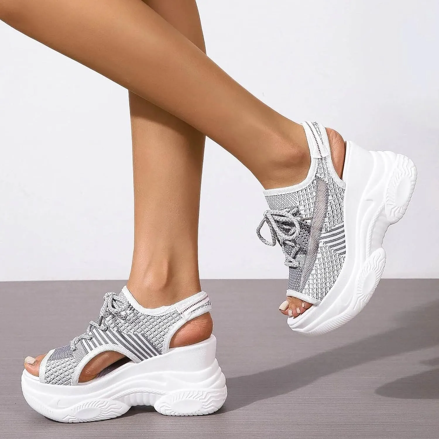 Women's Comfortable Walking Sandals Platform Sport Orthopedic Sandals with Arch Support Air Cushion Wedges Sandals Breathable Knit Open Toe Platform Sandals Washable Slingback Summer Shoes