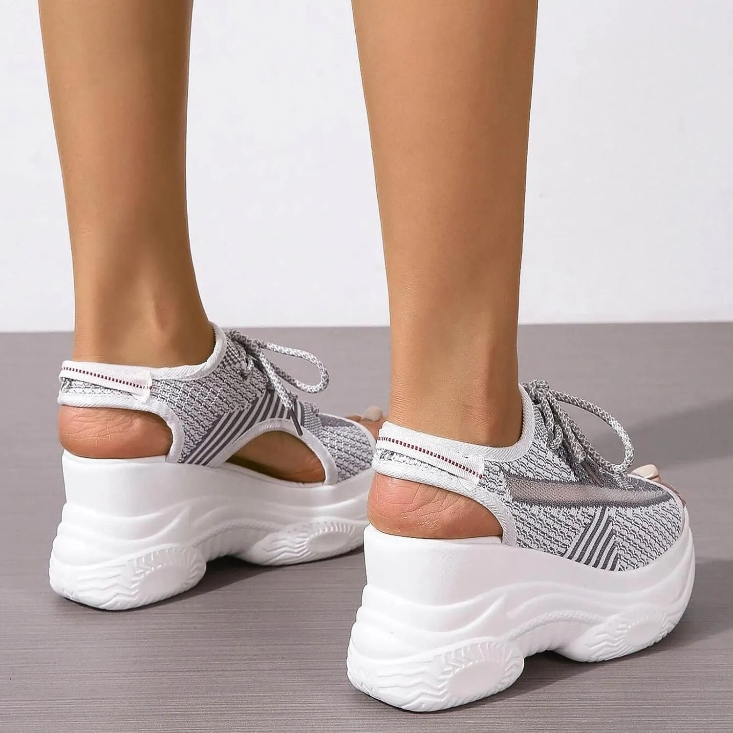 Women's Comfortable Walking Sandals Platform Sport Orthopedic Sandals with Arch Support Air Cushion Wedges Sandals Breathable Knit Open Toe Platform Sandals Washable Slingback Summer Shoes