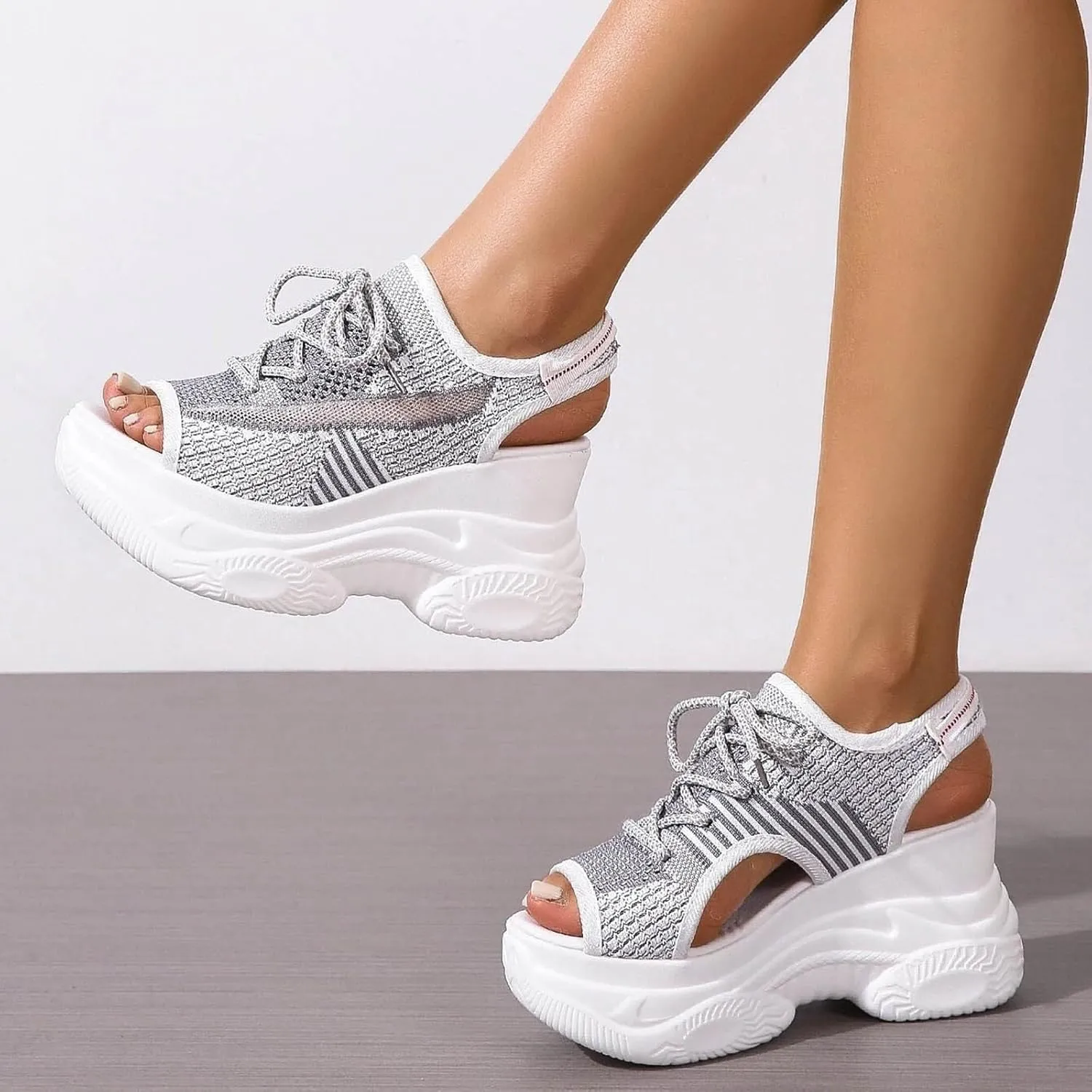 Women's Comfortable Walking Sandals Platform Sport Orthopedic Sandals with Arch Support Air Cushion Wedges Sandals Breathable Knit Open Toe Platform Sandals Washable Slingback Summer Shoes