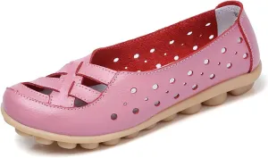 Women's Cowhide Leather Shoes Loafers Flats Sandals Slip-On Cutout Orthopedic Breathable Comfortable Hollow Soft Summer Casual Leather, Loafer Fashion Slip On Walking Round Toe Nurse Driving Shoes