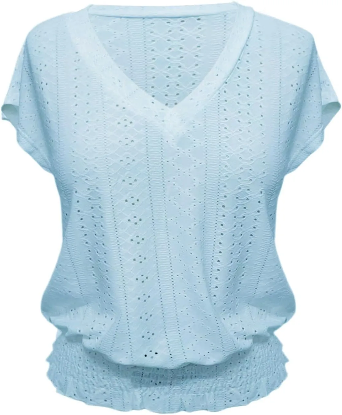 Womens Eyelet Tops Cute Hollow Out Embroidered Blouses Summer Smocked Elastic Hem Shirts Date Outfits