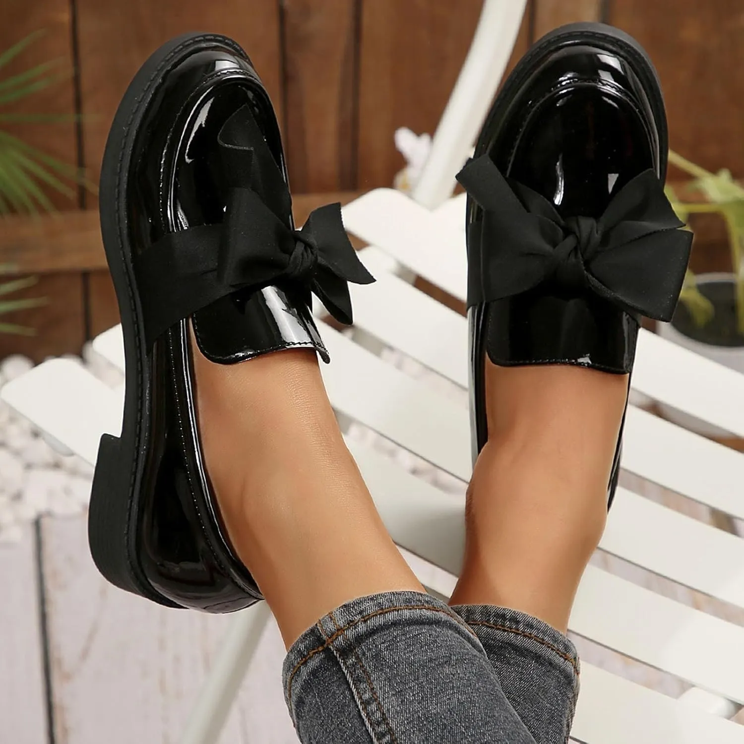 Women's Fashion Leather Bow Solid Color Casual Shoes Temperament A Slip On Shoes Casual Shoes Below 500
