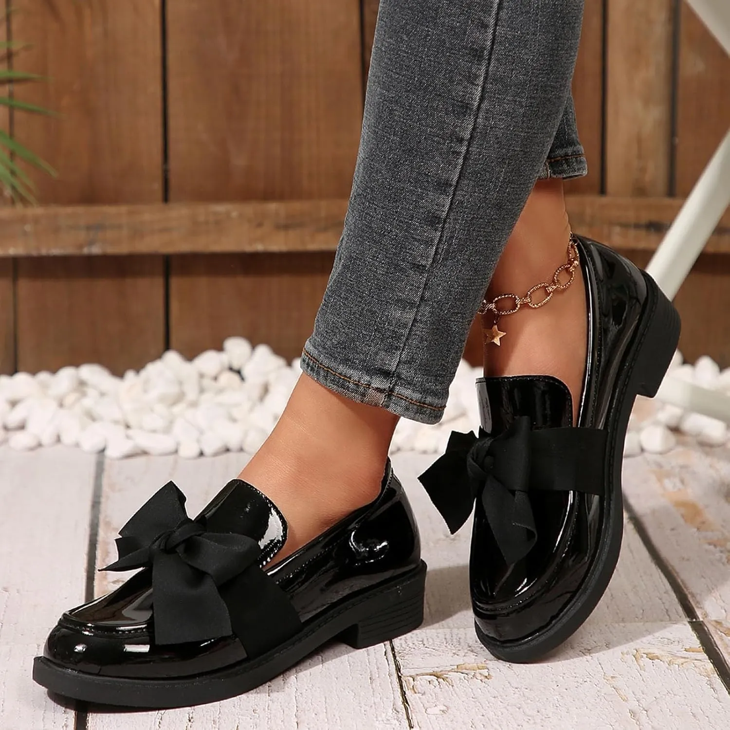 Women's Fashion Leather Bow Solid Color Casual Shoes Temperament A Slip On Shoes Casual Shoes Below 500