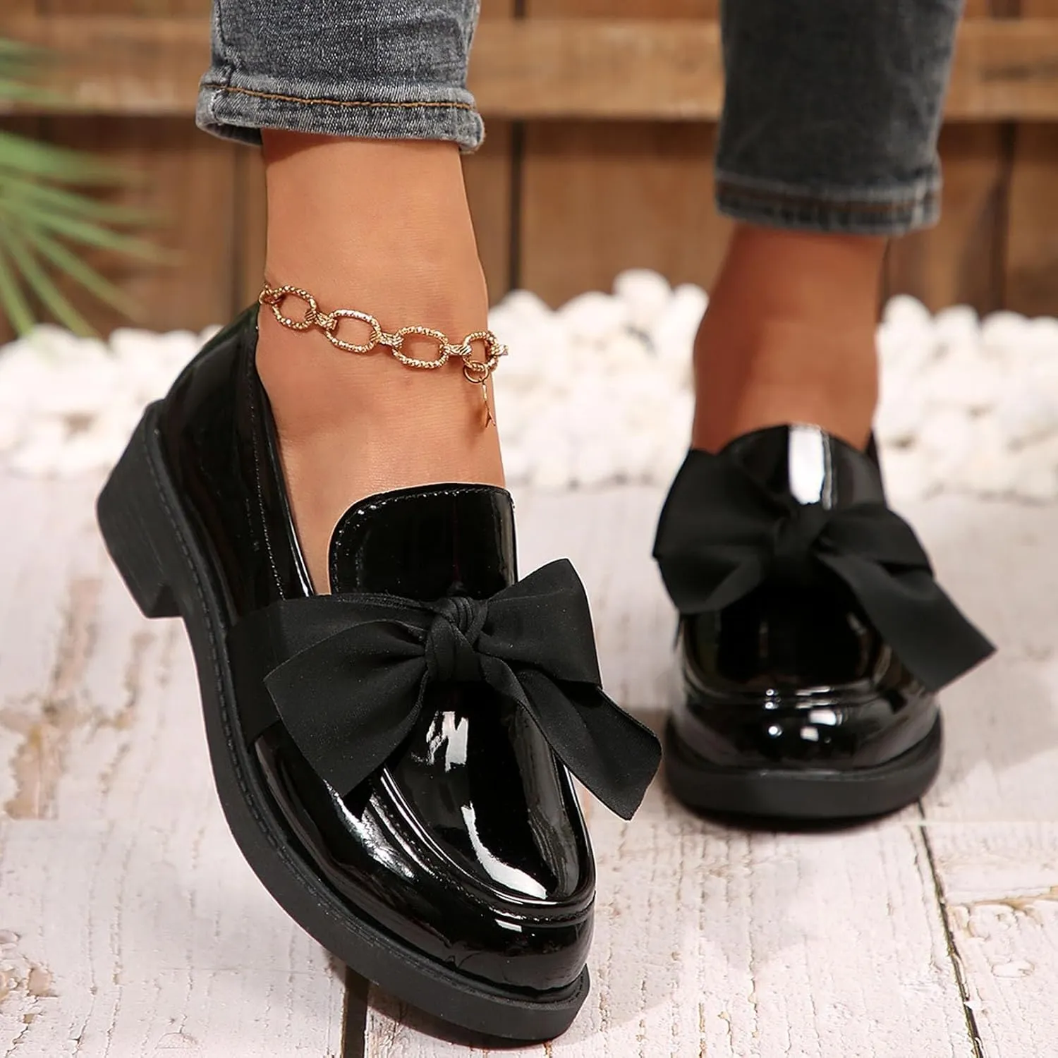 Women's Fashion Leather Bow Solid Color Casual Shoes Temperament A Slip On Shoes Casual Shoes Below 500
