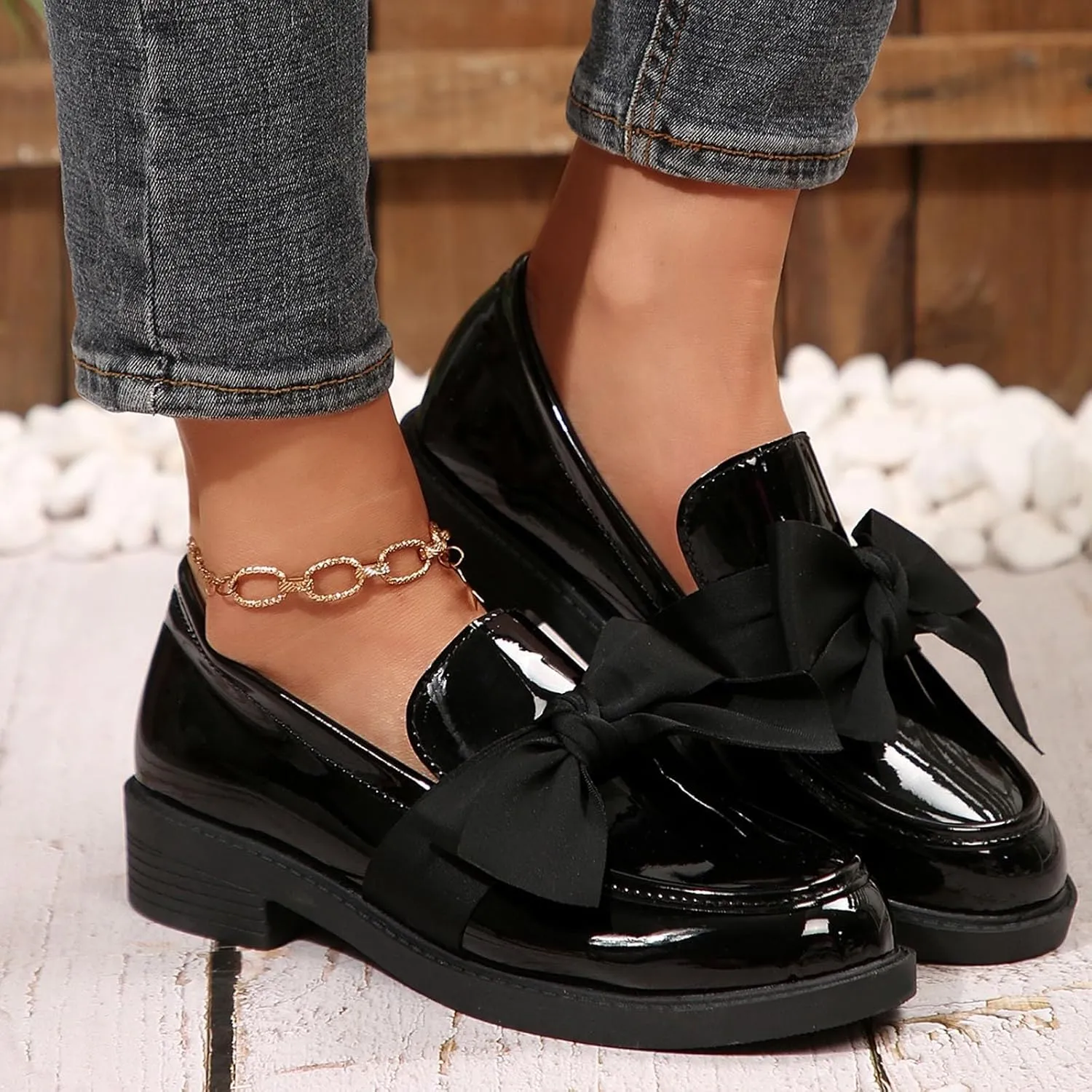 Women's Fashion Leather Bow Solid Color Casual Shoes Temperament A Slip On Shoes Casual Shoes Below 500