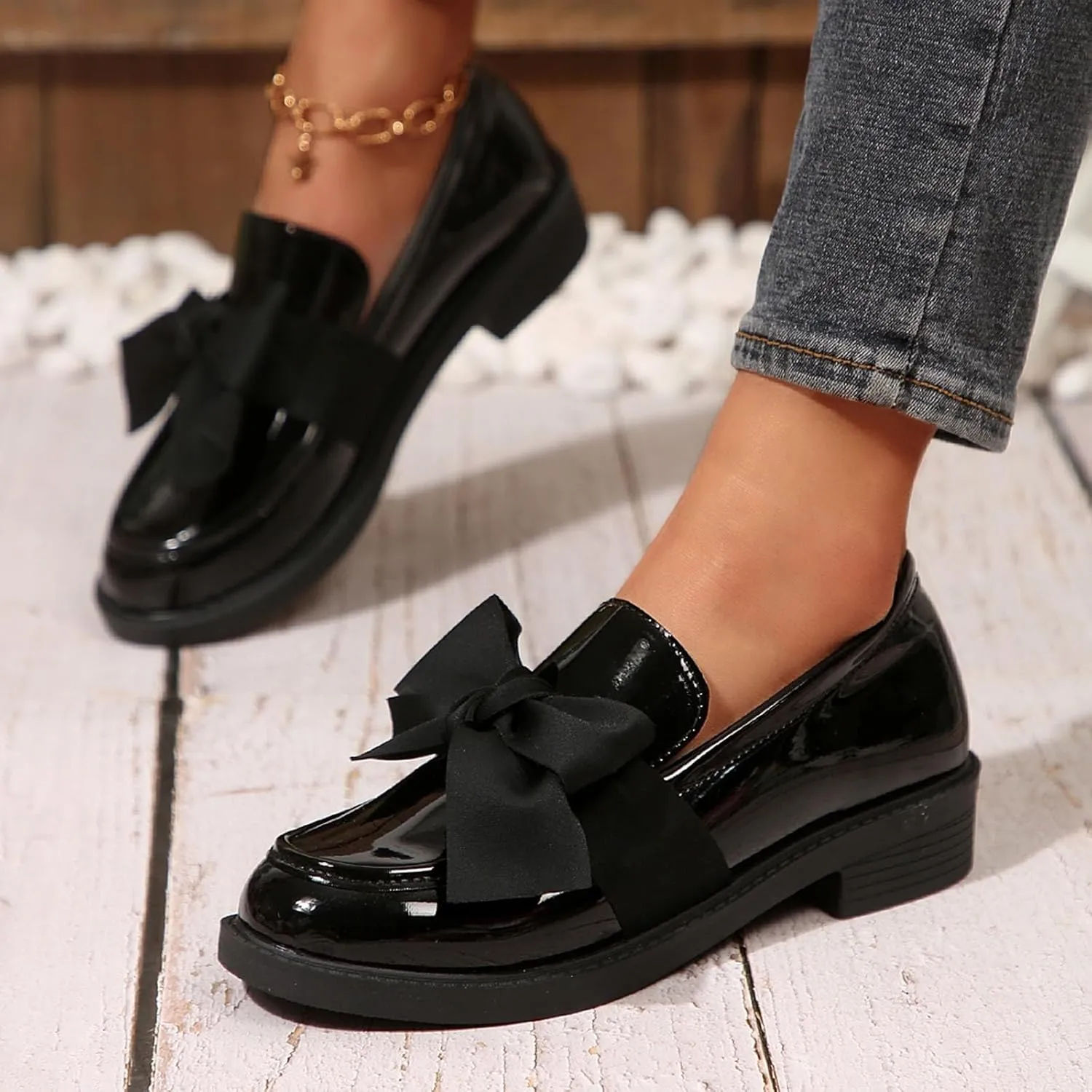 Women's Fashion Leather Bow Solid Color Casual Shoes Temperament A Slip On Shoes Casual Shoes Below 500