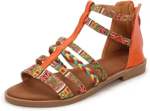 Women's Fastener Strap Sandals - Geometric Pattern Flat Summer Leisure Shoes