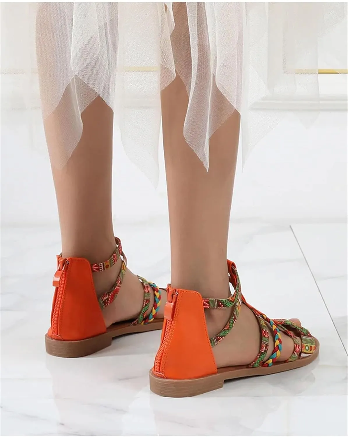Women's Fastener Strap Sandals - Geometric Pattern Flat Summer Leisure Shoes