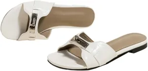 Women's Flat Sandals Open-toe Crocodile Slide Sandals for Summer Slip-On Slippers Ourdoor Wear Flip-flops for Beach Home