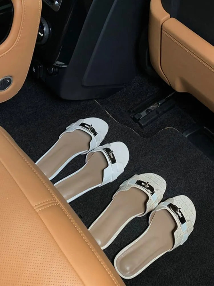 Women's Flat Sandals Open-toe Crocodile Slide Sandals for Summer Slip-On Slippers Ourdoor Wear Flip-flops for Beach Home