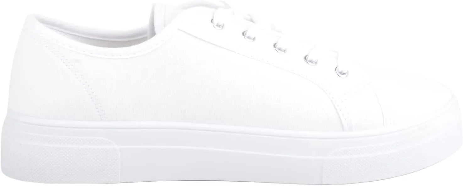 Womens Girls Minimalistic Lace Up Canvas Trainers Sneakers