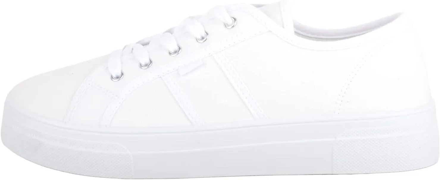 Womens Girls Minimalistic Lace Up Canvas Trainers Sneakers