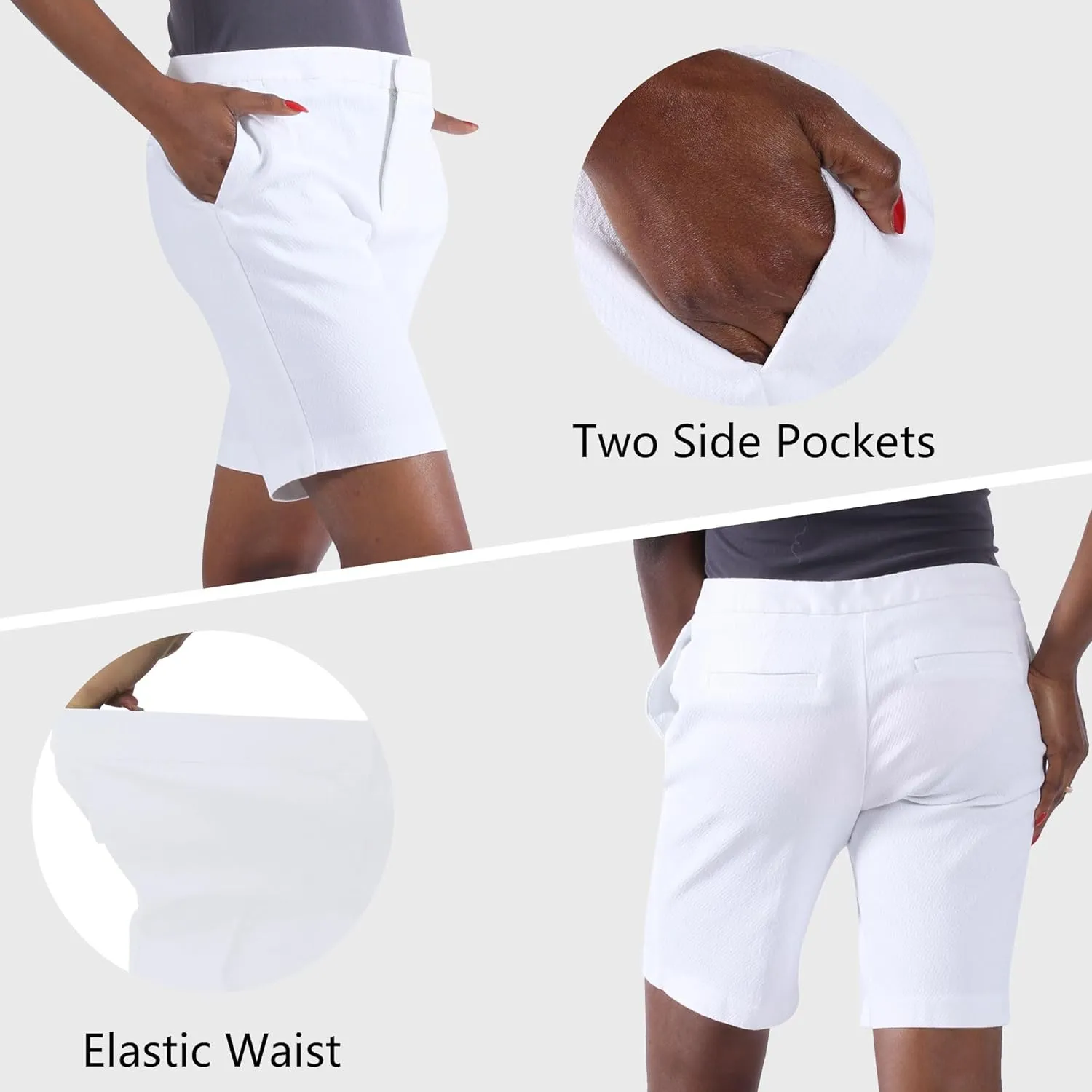 Women's Golf Shorts, 9" Stretch Casual Elegant Knee Length Hiking Shorts with Pockets for Walking Workout