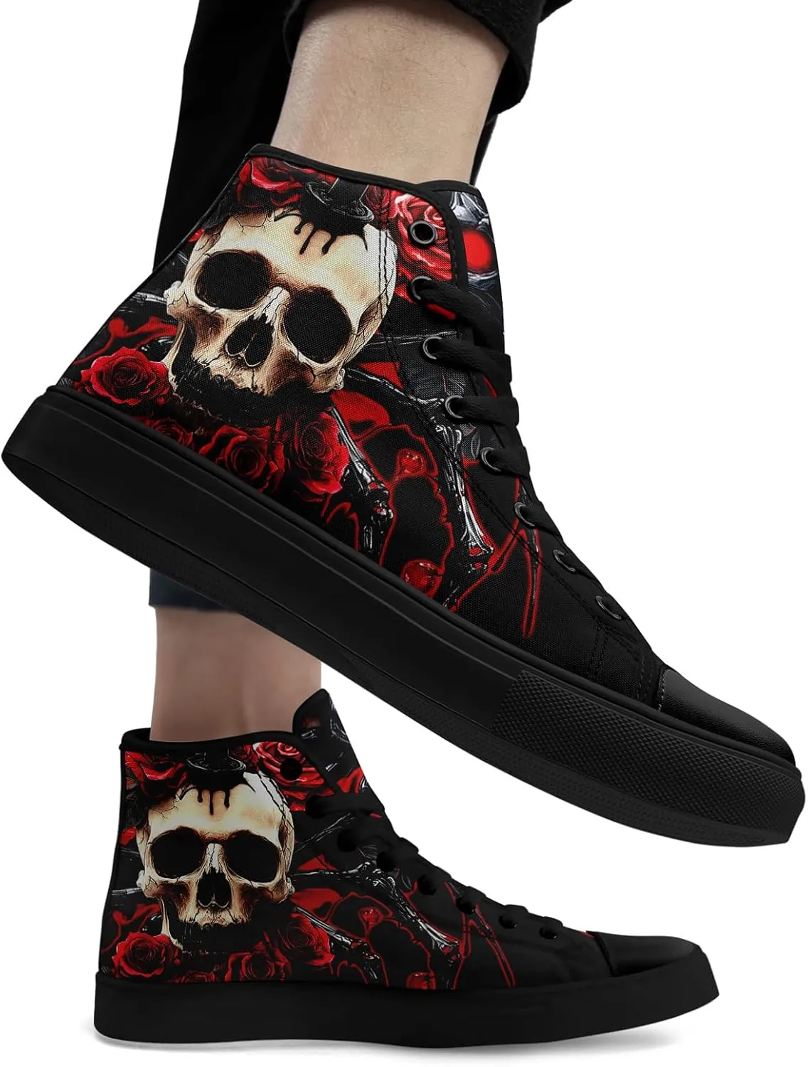 Womens Gothic High-Top Canvas Sneakers Punk Style Alternative Streetwear Canvas Shoes, Lace-Up Casual Skate Shoes for Men