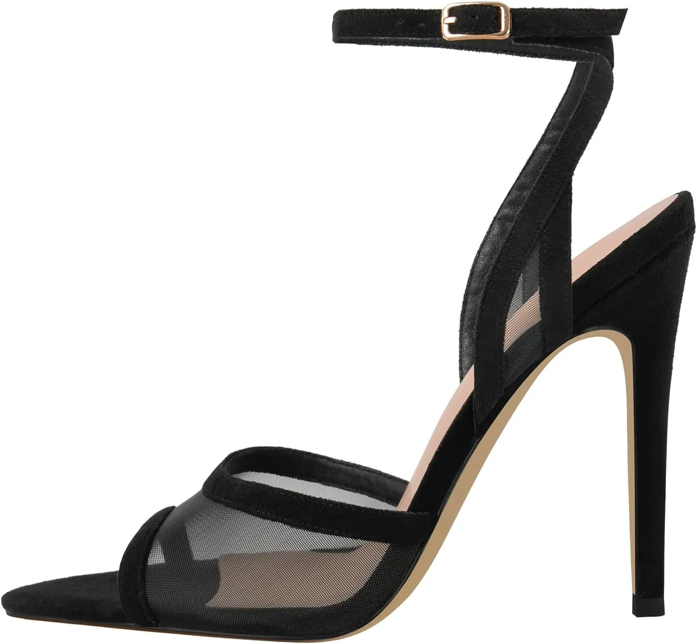 Women's Heeled Sandals Mesh Stiletto Pointed Toe Open Toe Ankle Buckle Strap Slingback High Heel Sandals Summer Dress Shoes