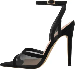 Women's Heeled Sandals Mesh Stiletto Pointed Toe Open Toe Ankle Buckle Strap Slingback High Heel Sandals Summer Dress Shoes