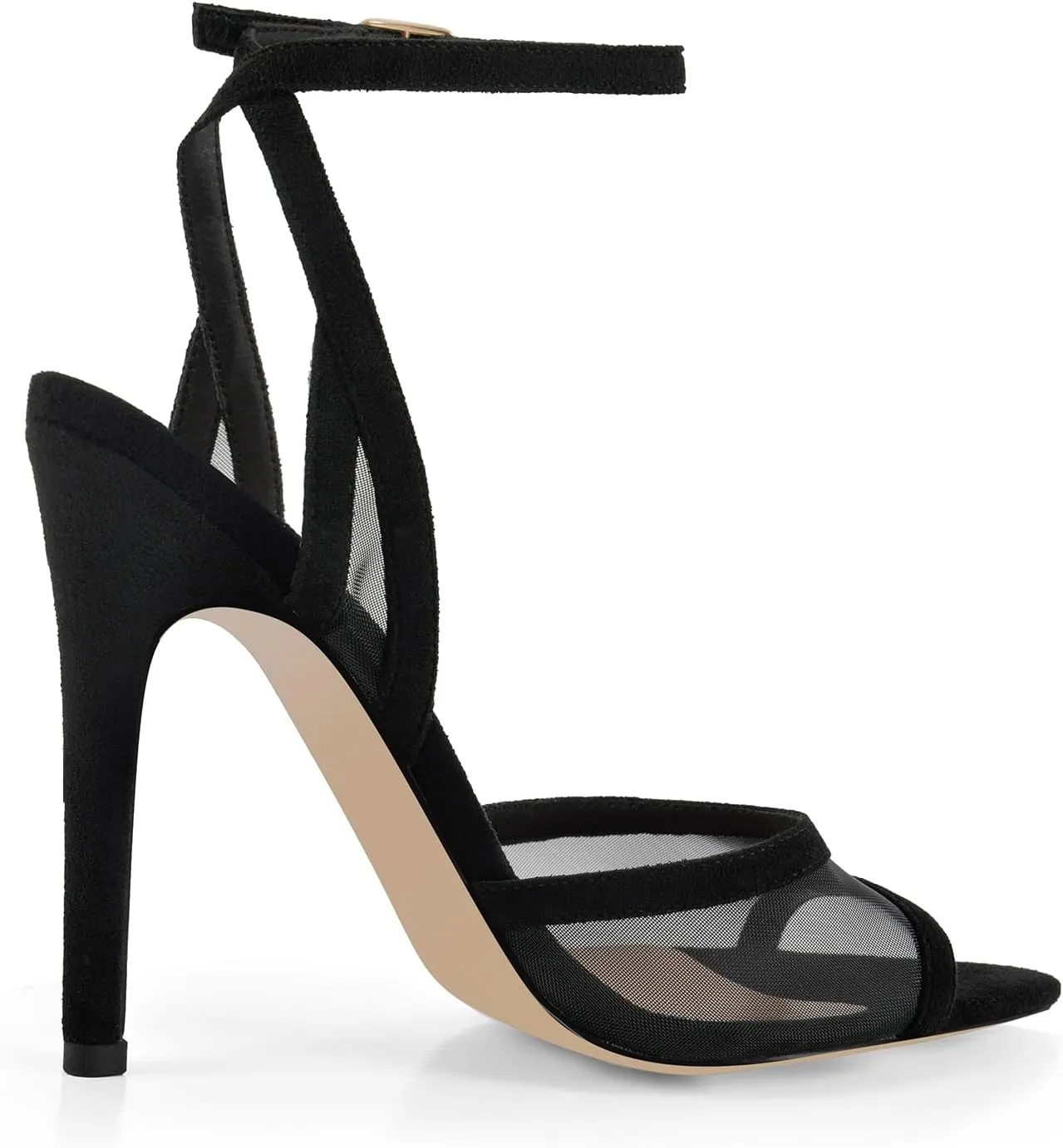 Women's Heeled Sandals Mesh Stiletto Pointed Toe Open Toe Ankle Buckle Strap Slingback High Heel Sandals Summer Dress Shoes