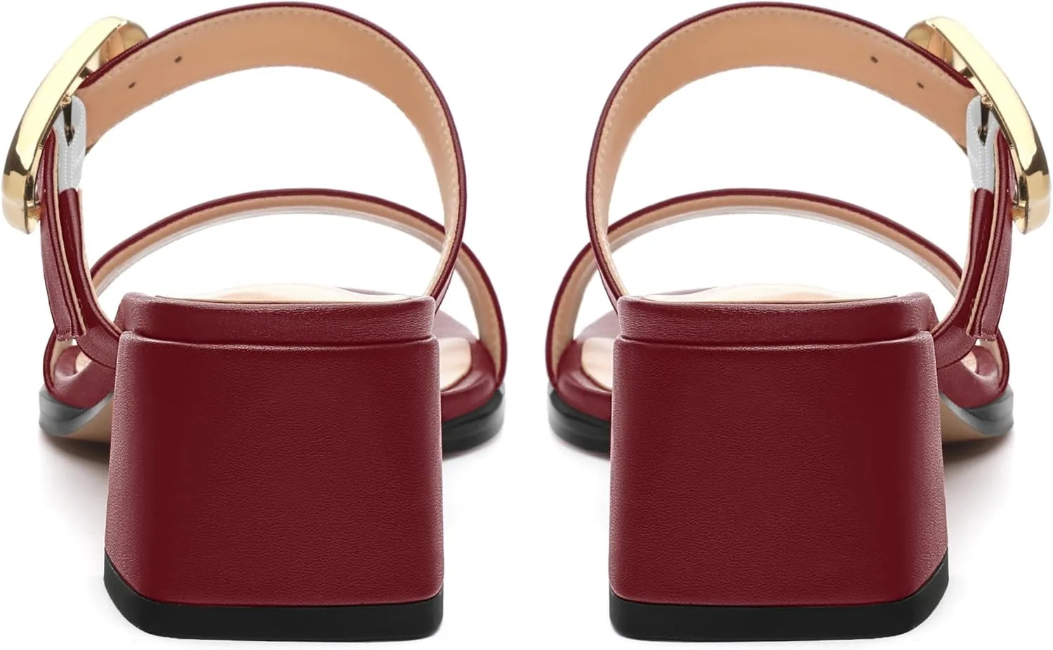 Womens Heeled Sandals, Round Open Toe Low Heels, Fashion Buckle Slip On Solid Matte Sandals 2 inch