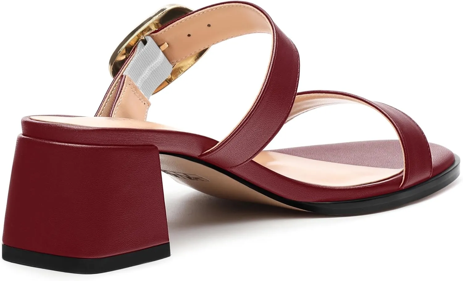 Womens Heeled Sandals, Round Open Toe Low Heels, Fashion Buckle Slip On Solid Matte Sandals 2 inch