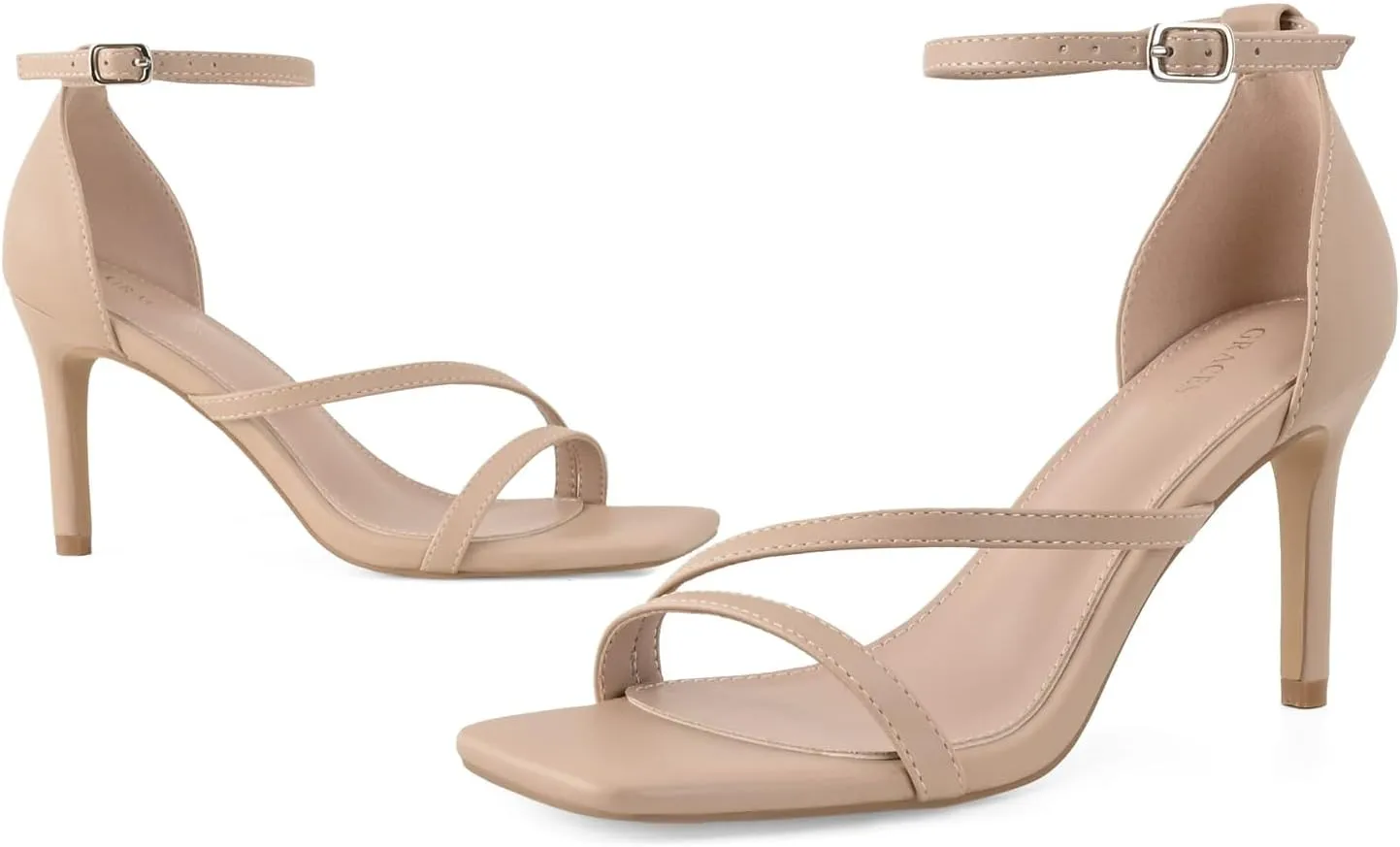 Women's High Heels Stilettos Strappy Heeled Sandals Ankle Buckle Square Toe Comfortable Casual Dress Pumps Shoes