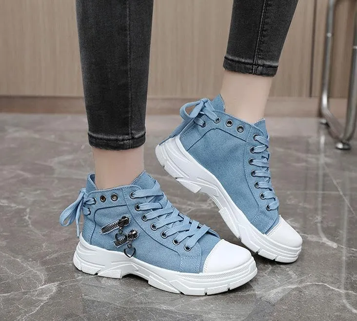 Women's High Top Heightened Sole Canvas Shoes Sports Causal Fashion Sneakers