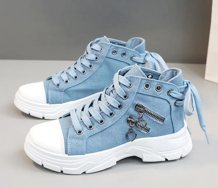 Women's High Top Heightened Sole Canvas Shoes Sports Causal Fashion Sneakers