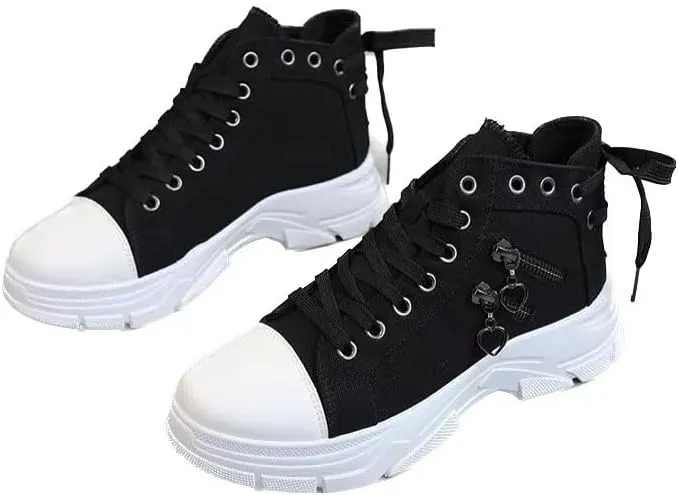 Women's High Top Heightened Sole Canvas Shoes Sports Causal Fashion Sneakers