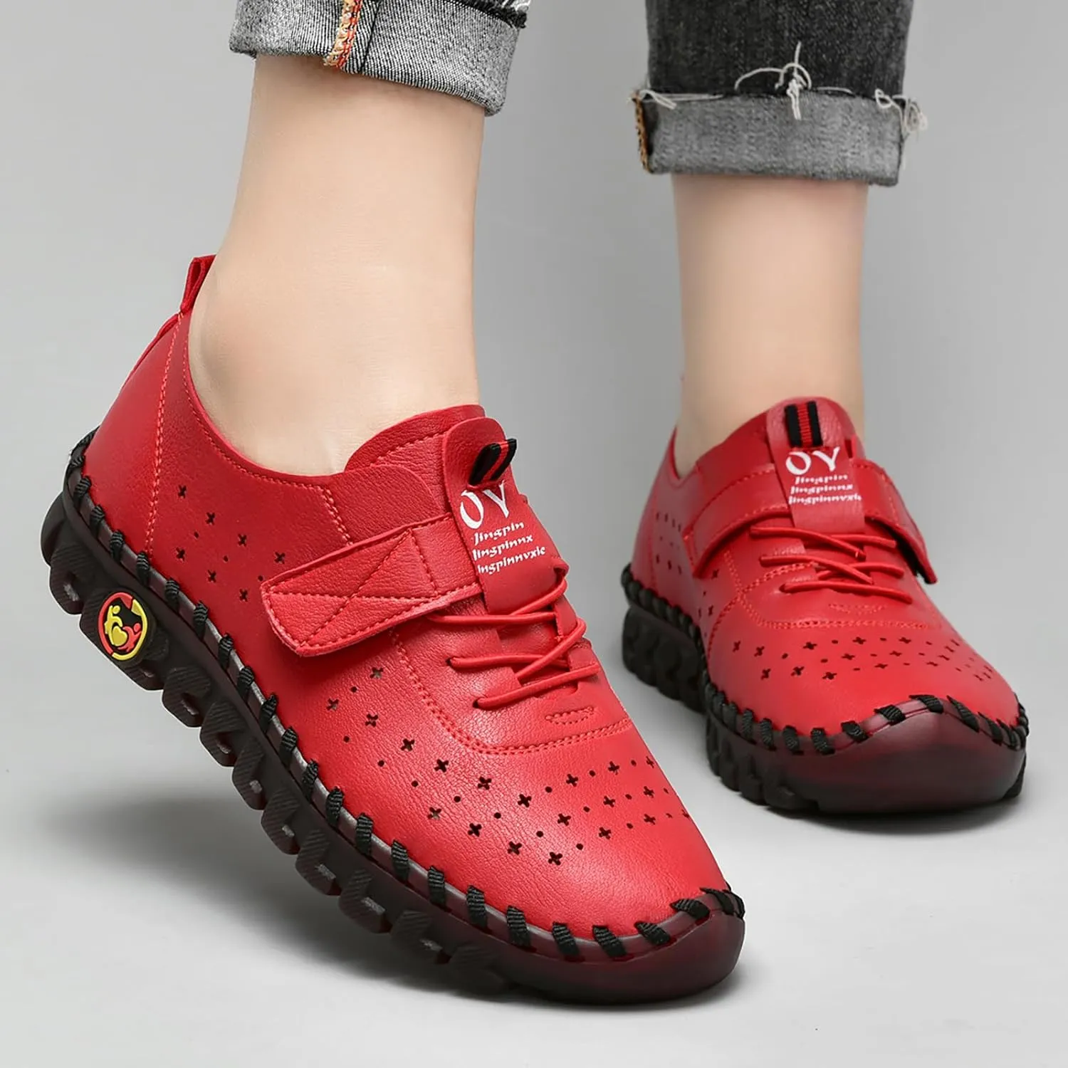 Women's Hollow Beef Tendon Soft Bottom Slip-on Flat Loafers,Fashion Hand Sewing Non-Slip Oxford Breathable Orthotic 4D Pain Relief Comfy Walk Casual Shoes