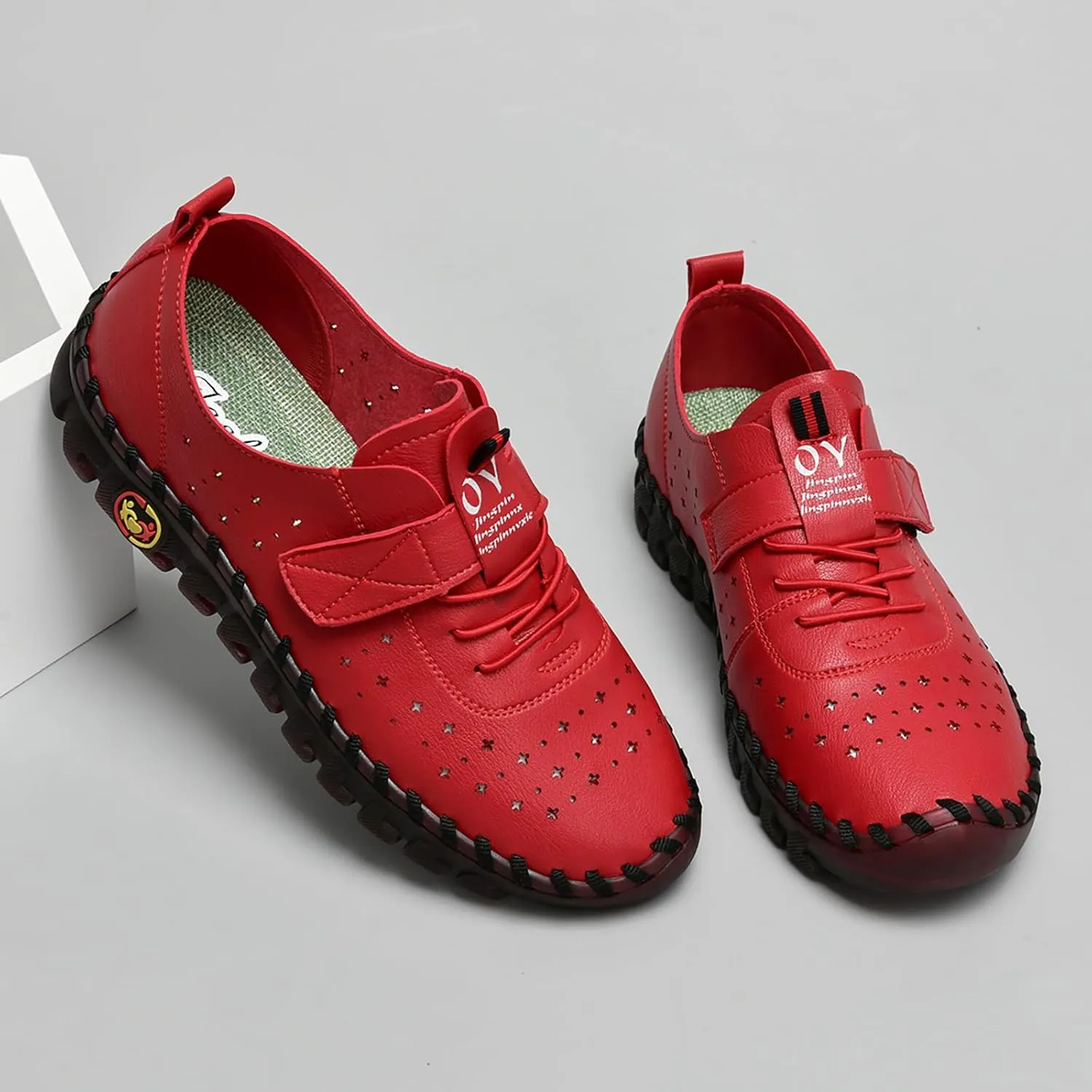 Women's Hollow Beef Tendon Soft Bottom Slip-on Flat Loafers,Fashion Hand Sewing Non-Slip Oxford Breathable Orthotic 4D Pain Relief Comfy Walk Casual Shoes