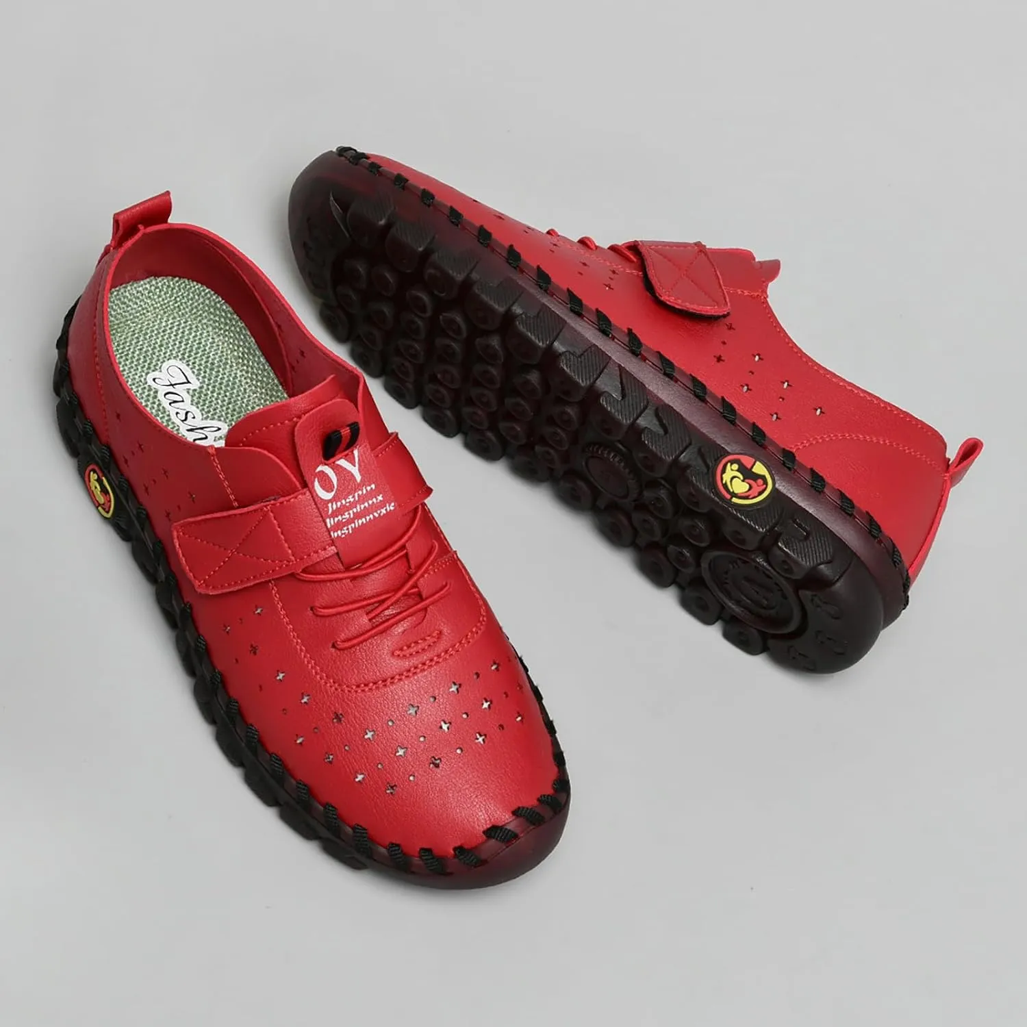 Women's Hollow Beef Tendon Soft Bottom Slip-on Flat Loafers,Fashion Hand Sewing Non-Slip Oxford Breathable Orthotic 4D Pain Relief Comfy Walk Casual Shoes