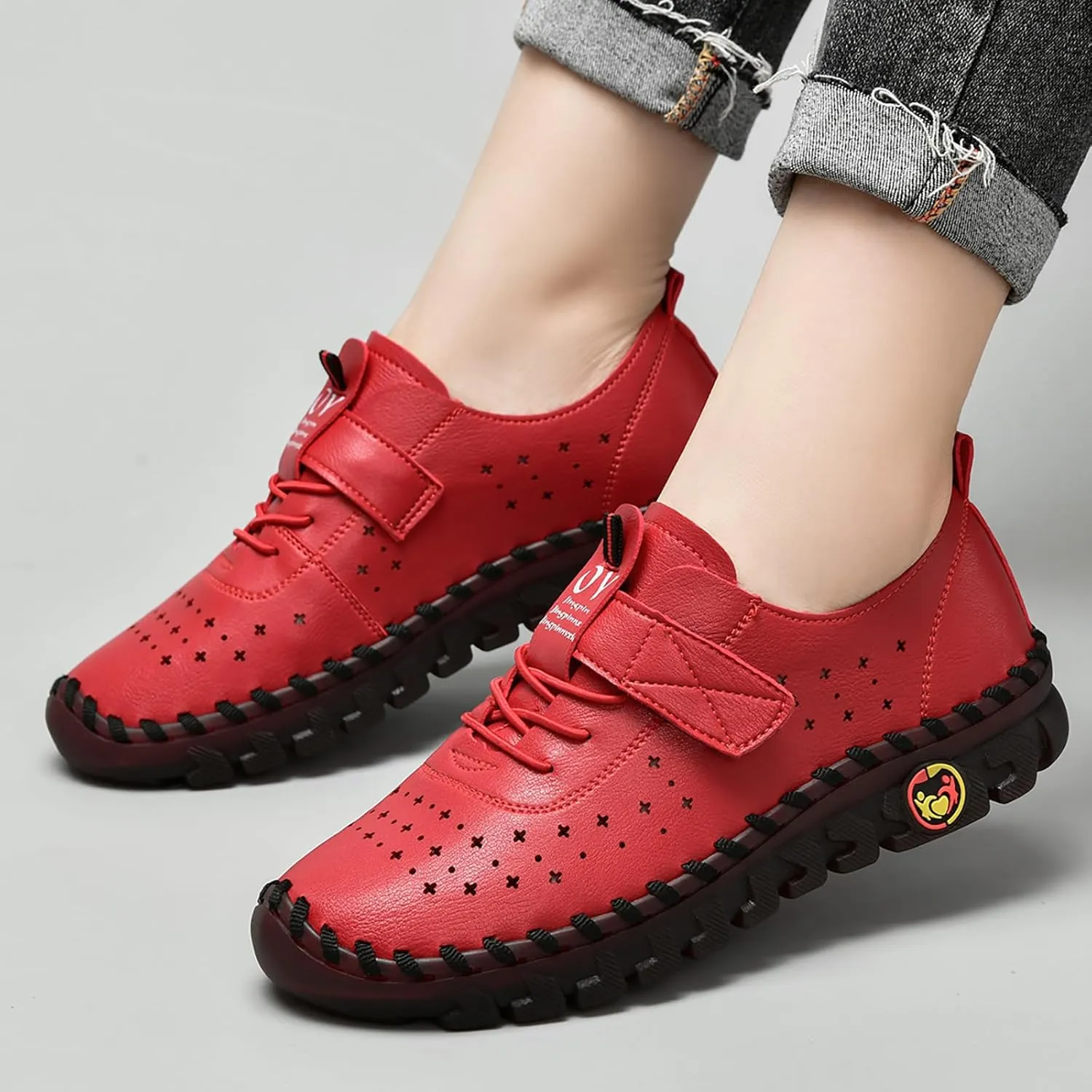 Women's Hollow Beef Tendon Soft Bottom Slip-on Flat Loafers,Fashion Hand Sewing Non-Slip Oxford Breathable Orthotic 4D Pain Relief Comfy Walk Casual Shoes