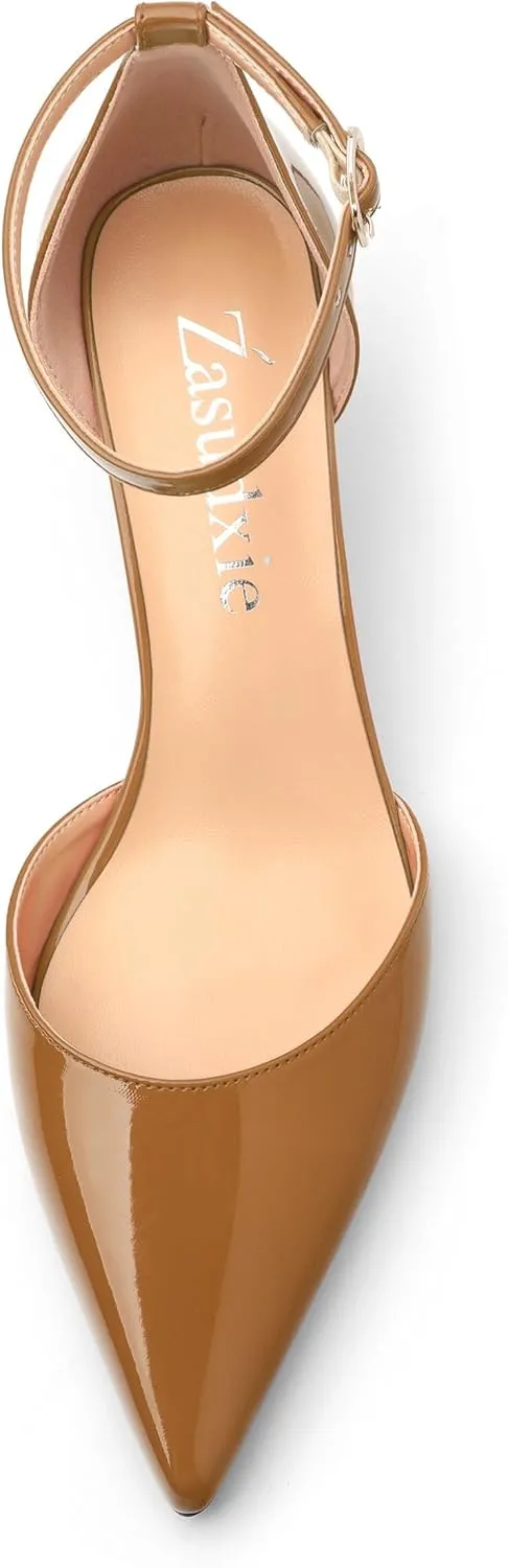 Womens Kitten Low Heels, Ankle Strap Pumps Pointed Closed Toe Heels for Women Dress Shoes Party Office Wedding 2 Inch
