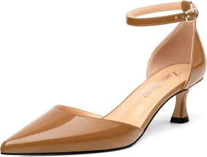 Womens Kitten Low Heels, Ankle Strap Pumps Pointed Closed Toe Heels for Women Dress Shoes Party Office Wedding 2 Inch