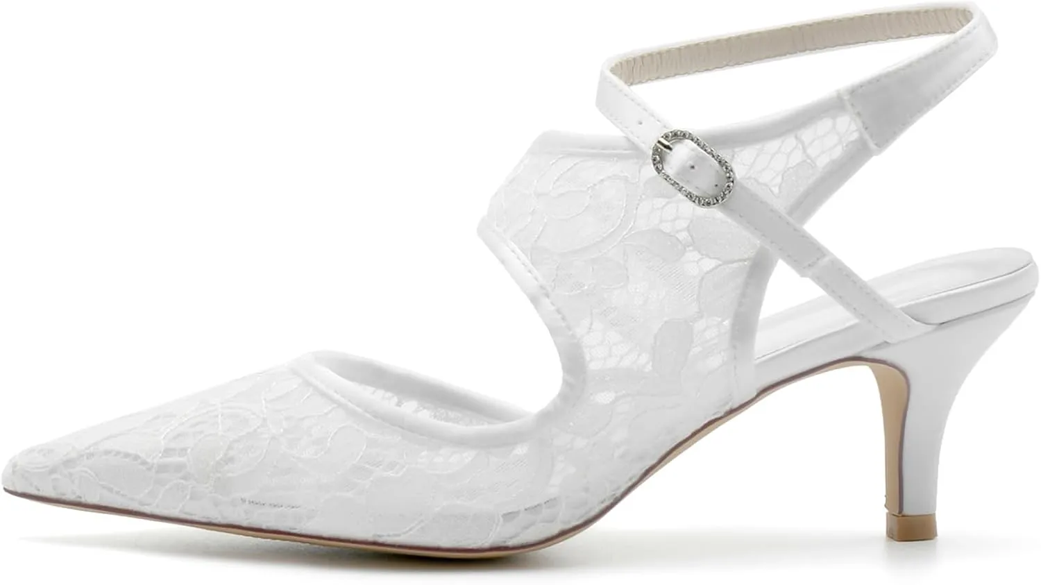 Women's Lace Pointed Slingback Buckle Toe Prom Evening Wedding Party Bridal Shoes Party Bridesmaid Shoes