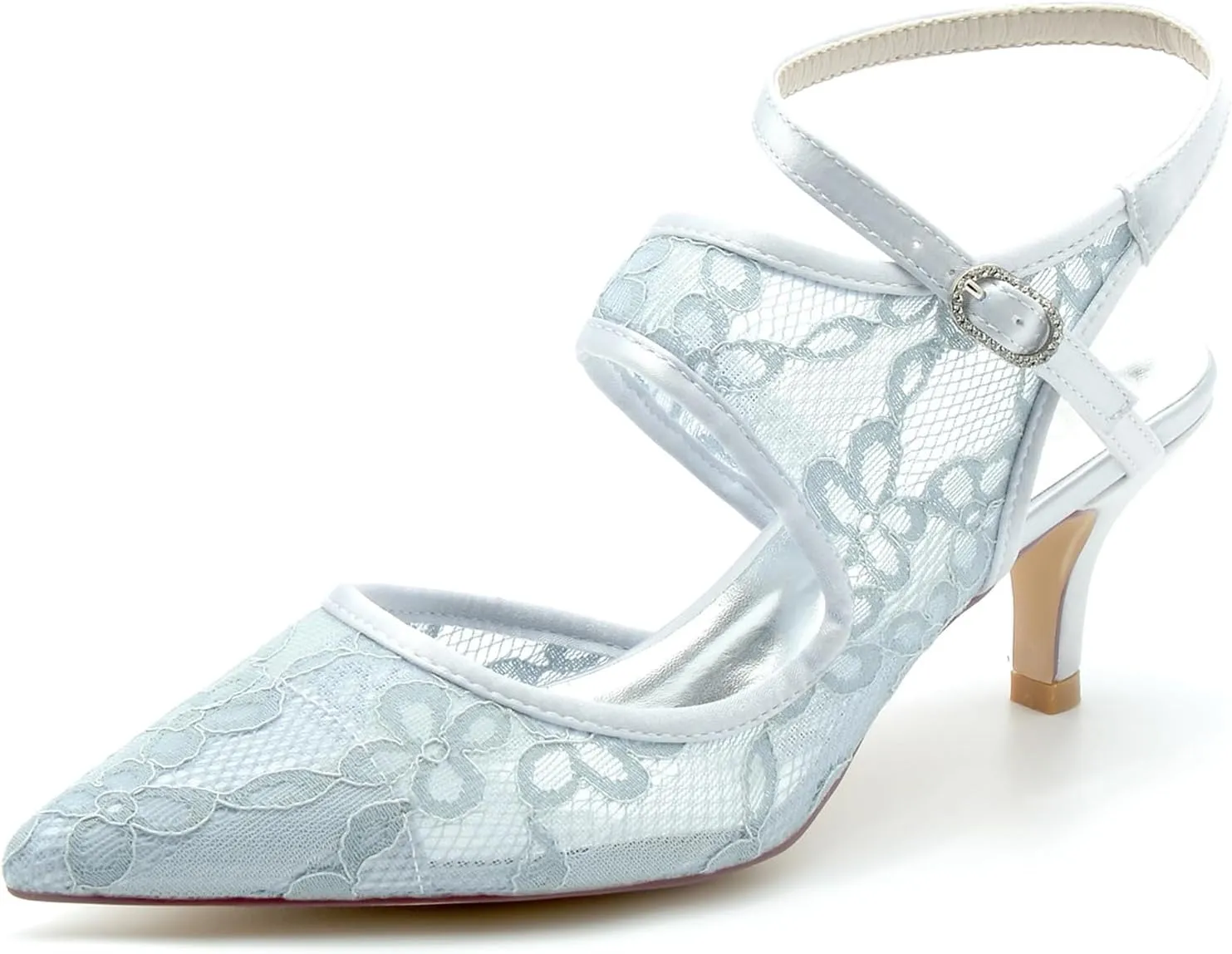 Women's Lace Pointed Slingback Buckle Toe Prom Evening Wedding Party Bridal Shoes Party Bridesmaid Shoes