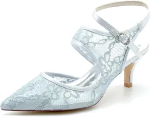 Women's Lace Pointed Slingback Buckle Toe Prom Evening Wedding Party Bridal Shoes Party Bridesmaid Shoes