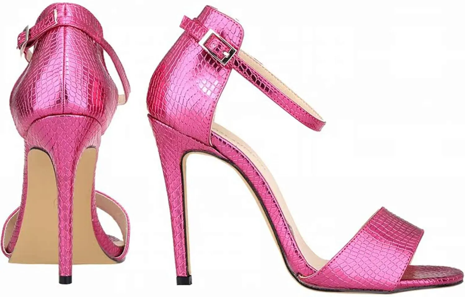 Womens Lace Up Heel Sandals Ladies 11CM Round Toe Open Toe Crocodile Pattern Stiletto Heels for Party Prom Homecoming Dress Shoes