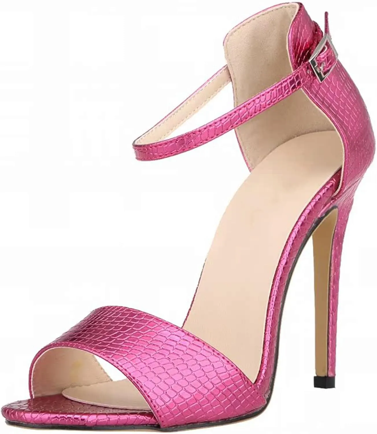 Womens Lace Up Heel Sandals Ladies 11CM Round Toe Open Toe Crocodile Pattern Stiletto Heels for Party Prom Homecoming Dress Shoes