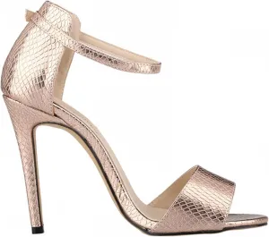 Womens Lace Up Heel Sandals Ladies 11CM Round Toe Open Toe Crocodile Pattern Stiletto Heels for Party Prom Homecoming Dress Shoes