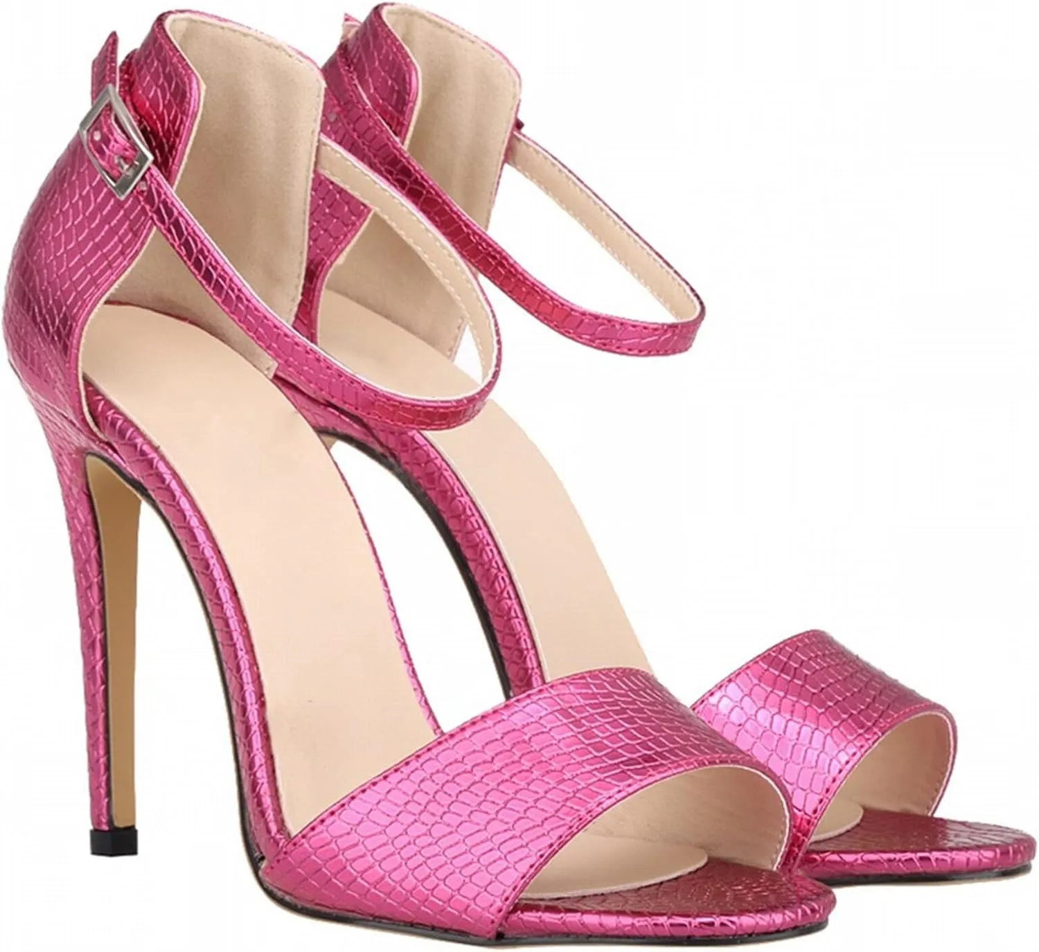 Womens Lace Up Heel Sandals Ladies 11CM Round Toe Open Toe Crocodile Pattern Stiletto Heels for Party Prom Homecoming Dress Shoes